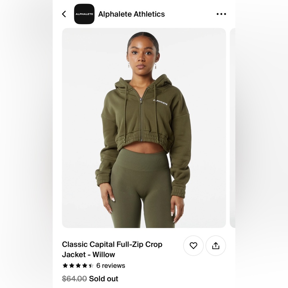 Alphalete Classic Capital Full-Zip Crop XS